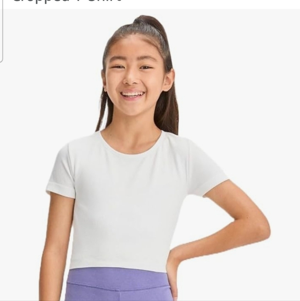 Girl's Ribbed Short Sleeve Off-White Top - Art Class - XL